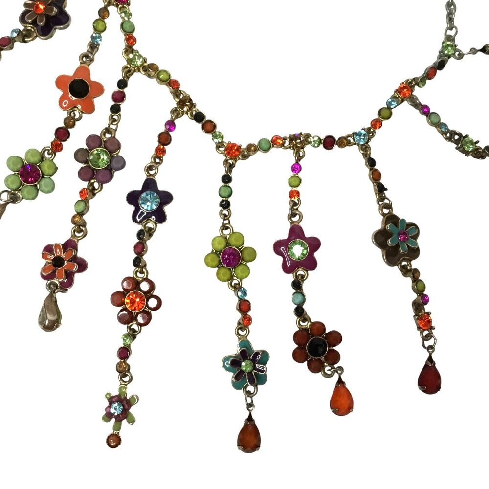 VCLM Women Vintage Enamel Floral Fringe Necklace Earrings Set Boho Festival Art - Picture 4 of 9